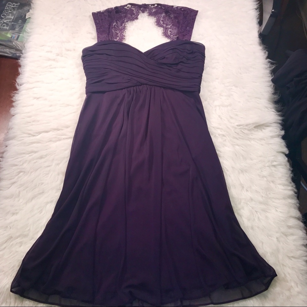 Scarlett size 10 purple lace shoulder midi dress